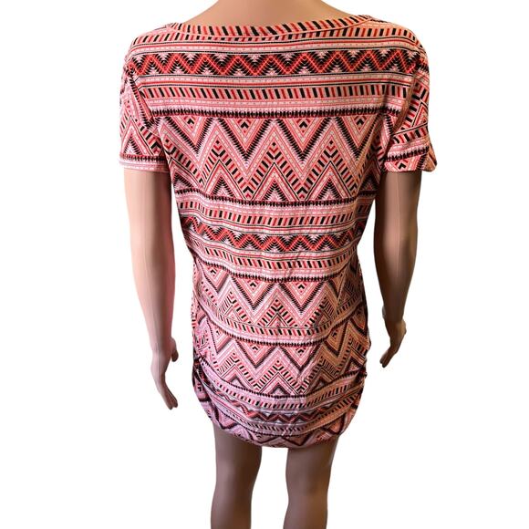 Bobbie Brooks Aztec Mini Dress L Cap Sleeve Soft Southwestern Ruched Sides - Picture 4 of 5